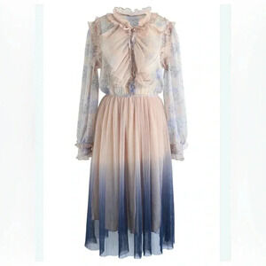 Chicwish We Know It All Gradient Long Sleeves Pleated Mesh Tulle Dress sz L nwot